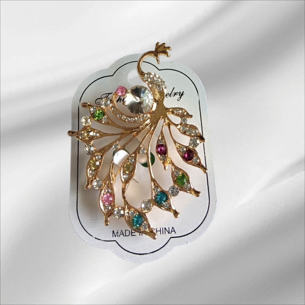 Multi-Colored Peacock Brooch